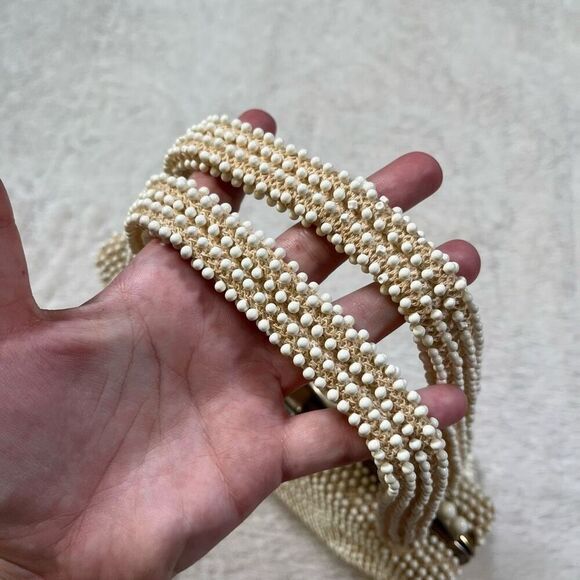 Vintage 1950s Corde Bead Mini Lumured Cream Purse Hand Bag - Picture 3 of 8